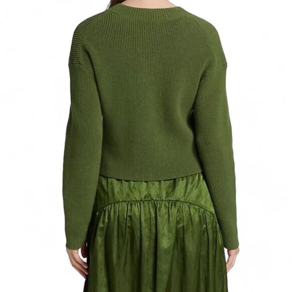 Vince Women's Size 4 Herb Metallic Green Smocked Midi Skirt - Picture 4 of 12